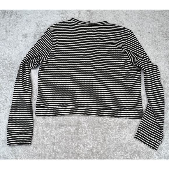 H&M Black White Striped Cotton Blend Cardigan Jacket Womens Size L NWT - Picture 2 of 7